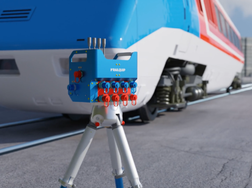 3D model of portable hydraulic rerailing equipment, featuring its compact and versatile design for efficient and powerful train recovery in various environments, ideal for on-the-go rail maintenance.