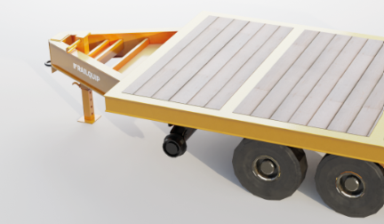 3D model of a road/rail equipped trailer, illustrating its adaptable design for efficient transition between road and rail transport, enhancing logistics and operational flexibility.